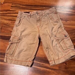 Rock Revival Tan Cargo Shorts with Orange Stitching